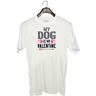 UDNAG Unisex Round Neck Graphic 'Valentine | my dog is my valentine' Polyester T-Shirt White