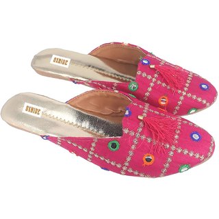 oxhide party wear pink mules for women