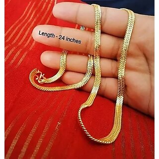 RENU CREATION Golden Mens Women Artificial Jewellery Chain for Boys Girls Fancy Stylish Real Gold Design 22 Inches Brass