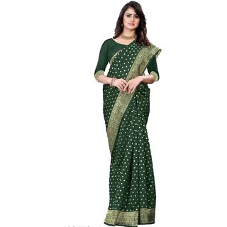 A2 Fashions Green Silk saree with polka prints golden zari border