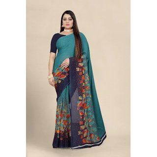 Sharda Creation Green Georgette Printed Saree With Blouse - Sarees | Buy online on ZillyBuy