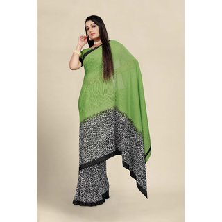 Sharda Creation Green Georgette Printed Saree With Blouse - Sarees | Buy online on ZillyBuy