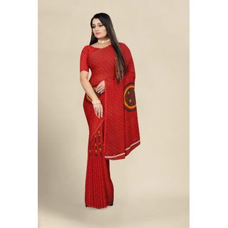 Sharda Creation Red Georgette Printed Saree With Blouse - Sarees | Buy online on ZillyBuy