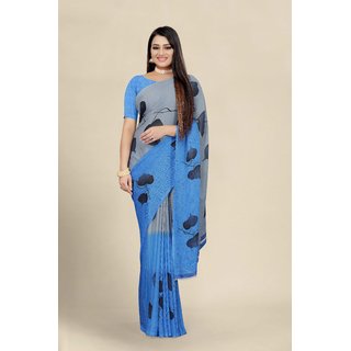 Sharda Creation Blue Georgette Printed Saree With Blouse - Sarees | Buy online on ZillyBuy