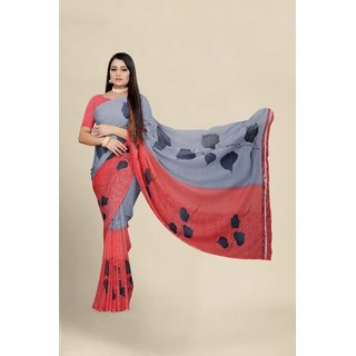 Sharda Creation Red Georgette Printed Saree With Blouse - Sarees | Buy online on ZillyBuy