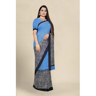 Sharda Creation Blue Georgette Printed Saree With Blouse - Sarees | Buy online on ZillyBuy