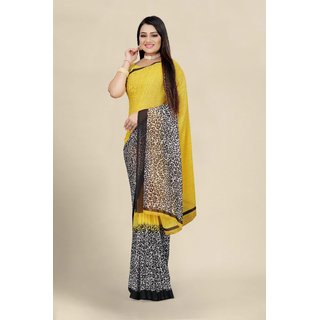 Sharda Creation Yellow Georgette Printed Saree With Blouse - Sarees | Buy online on ZillyBuy