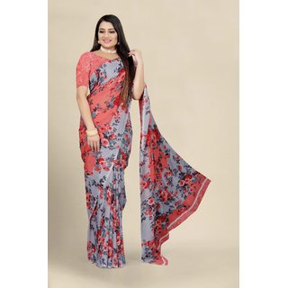 Sharda Creation Red Georgette Printed Saree With Blouse - Sarees | Buy online on ZillyBuy
