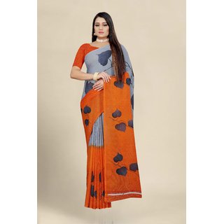 Sharda Creation Orange Georgette Printed Saree With Blouse - Sarees | Buy online on ZillyBuy