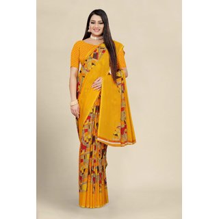 Sharda Creation Yellow Georgette Printed Saree With Blouse - Sarees | Buy online on ZillyBuy