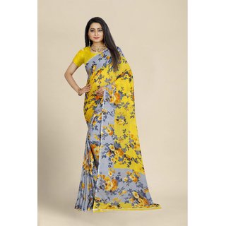 Sharda Creation Yellow Georgette Printed Saree With Blouse - Sarees | Buy online on ZillyBuy