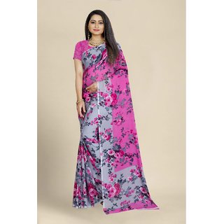 Sharda Creation Pink Georgette Printed Saree With Blouse - Sarees | Buy online on ZillyBuy