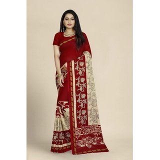 Sharda Creation Red Georgette Printed Saree With Blouse - Sarees | Buy online on ZillyBuy
