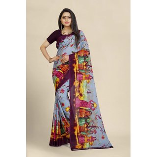 Sharda Creation Sky Blue Georgette Printed Saree With Blouse - Sarees | Buy online on ZillyBuy
