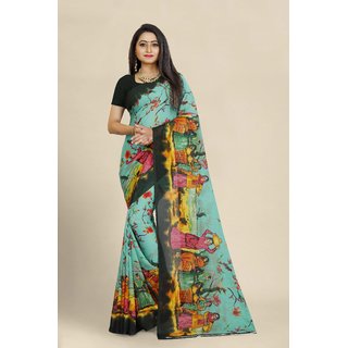 Sharda Creation Green Georgette Printed Saree With Blouse - Sarees | Buy online on ZillyBuy