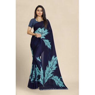 Sharda Creation Blue Georgette Printed Saree With Blouse - Sarees | Buy online on ZillyBuy