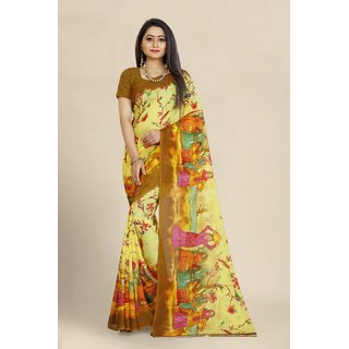 Sharda Creation Yellow Georgette Printed Saree With Blouse - Sarees | Buy online on ZillyBuy
