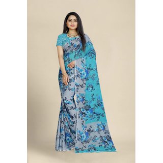 Sharda Creation Sky Blue Georgette Printed Saree With Blouse - Sarees | Buy online on ZillyBuy
