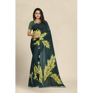 Sharda Creation Green Georgette Printed Saree With Blouse - Sarees | Buy online on ZillyBuy
