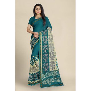 Sharda Creation Green Georgette Printed Saree With Blouse - Sarees | Buy online on ZillyBuy