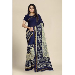 Sharda Creation Blue Georgette Printed Saree With Blouse - Sarees | Buy online on ZillyBuy