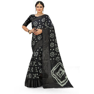 SVB Saree Black Colour Bandhani  Cotton Printed Saree - Sarees | Buy online on ZillyBuy