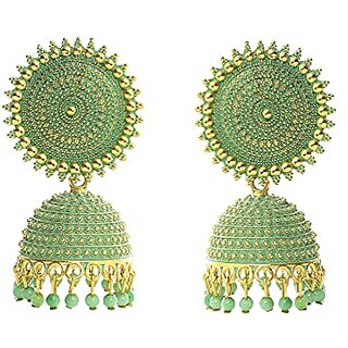 Divyesh Creation Jhumka Earrings in Light Green Colour, Stylish Jhumka