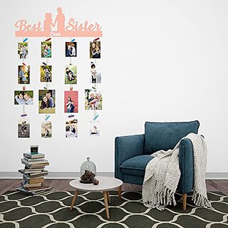 Khush Its Amazing Home Decor Wood Peach Best Ever Sister Picture Photo Frame for Wall Decor Photos Artworks Prints Multi Pictures Organizer & Hanging Display Frames with Wood Clips