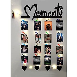 Khush Its Amazing Wood Wall Hanging Photo Display, DIY Picture Photo Frame Collage Set Includes Multi colour Clips (Moments Heart With LED Light)