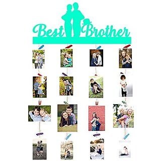 Khush Its Amazing Home Decor Wood Sea Green Best Ever Brother Picture Photo Frame for Wall Decor Photos Artworks Prints Multi Pictures Organizer & Hanging Display Frames with Wood Clips