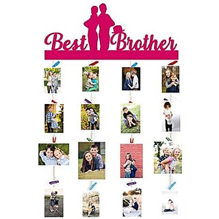 Khush Its Amazing Home Decor Wood Dark Pink Best Ever Brother Picture Photo Frame for Wall Decor Photos Artworks Prints Multi Pictures Organizer & Hanging Display Frames with Wood Clips