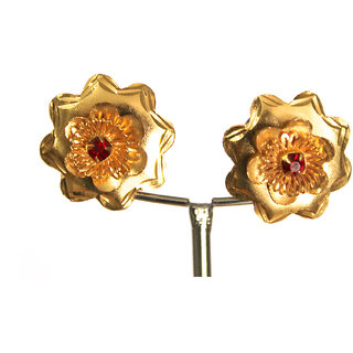 S L GOLD 1 Gram Micro Plated Flower Red Stone Earring E11 - Earrings | Buy online on ZillyBuy