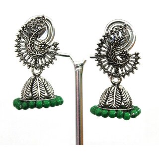 S L GOLD 1 Gram Micro Plated oxidized Silver Green Beads Earring E9 - Earrings | Buy online on ZillyBuy