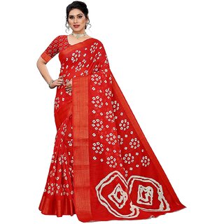 SVB Saree Red Colour Linen Bandhani Printed Saree - Sarees | Buy online on ZillyBuy
