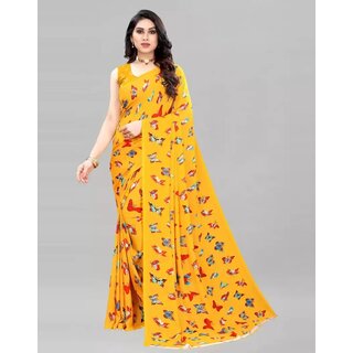 SVB Saree Yellow Colour Butterfly Printed Georgette saree - Sarees | Buy online on ZillyBuy