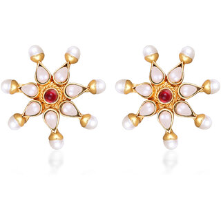 Gold Plated Moti & Red studded alloy Stud Earring for Women and Girls- (VFJ1466ERG-MOTI) - Earrings | Buy online on ZillyBuy