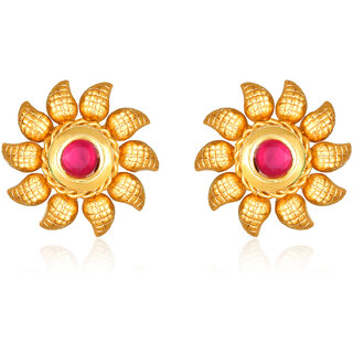 Gold Plated Red Stone studded alloy Stud Earring for Women and Girls- (VFJ1467ERG-RED) - Earrings | Buy online on ZillyBuy