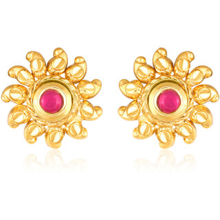 Trendy Flower Gold Plated Red Stone studded Earring for Women and Girls- (VFJ1468ERG-RED) - Earrings | Buy online on ZillyBuy