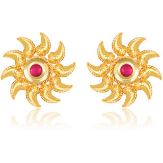 Sun Flower Gold Plated Red Stone studded Earring for Women and Girls- (VFJ1469ERG-RED) - Earrings | Buy online on ZillyBuy