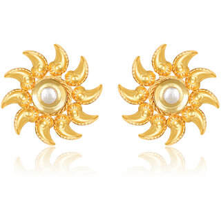 Sun Flower Gold Plated White Polki studded Earring for Women and Girls- (VFJ1469ERG-WHITE) - Earrings | Buy online on ZillyBuy