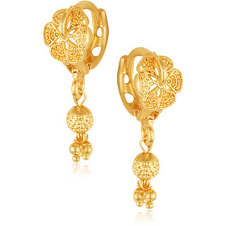 Filigree work Gold Plated alloy Hoop Earring Clip on fancy drop Bali Earring for Women and Girls - Earrings | Buy online on ZillyBuy