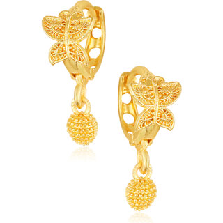 Filigree work Gold Plated alloy Hoop Earring Clip on fancy drop Bali Earring for Women and Girls