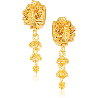 Filigree work Gold Plated alloy Hoop Earring Clip on fancy drop Bali Earring for Women and Girls - Earrings | Buy online on ZillyBuy