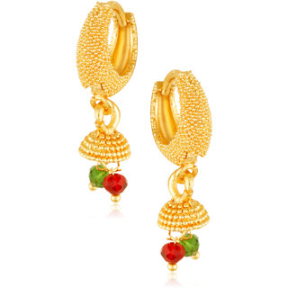 Filigree work  Hoop Earring Clip on fancy artificial stone drop Bali Earring for Women and Girls - Earrings | Buy online on ZillyBuy
