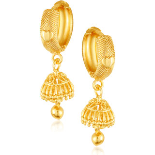 Filigree work Gold Plated alloy Hoop Earring Clip on fancy drop Bali Earring for Women and Girls - Earrings | Buy online on ZillyBuy