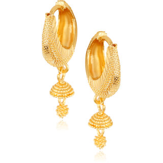 Filigree work Gold Plated alloy Hoop Earring Clip on fancy drop Bali Earring for Women and Girls - Earrings | Buy online on ZillyBuy