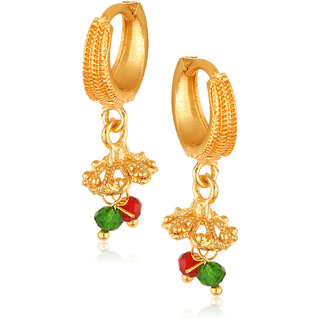 Filigree work Hoop Earring Clip on fancy artificial stone drop Bali Earring for Women and Girls - Earrings | Buy online on ZillyBuy