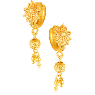 Filigree work Gold Plated alloy Hoop Earring Clip on fancy drop Bali Earring for Women and Girls - Earrings | Buy online on ZillyBuy