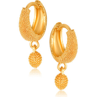 Filigree work Gold Plated alloy Hoop Earring Clip on fancy drop Bali Earring for Women and Girls - Earrings | Buy online on ZillyBuy