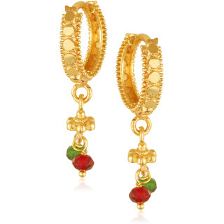 Filigree work  Hoop Earring Clip on fancy artificial stone drop Bali Earring for Women and Girls - Earrings | Buy online on ZillyBuy